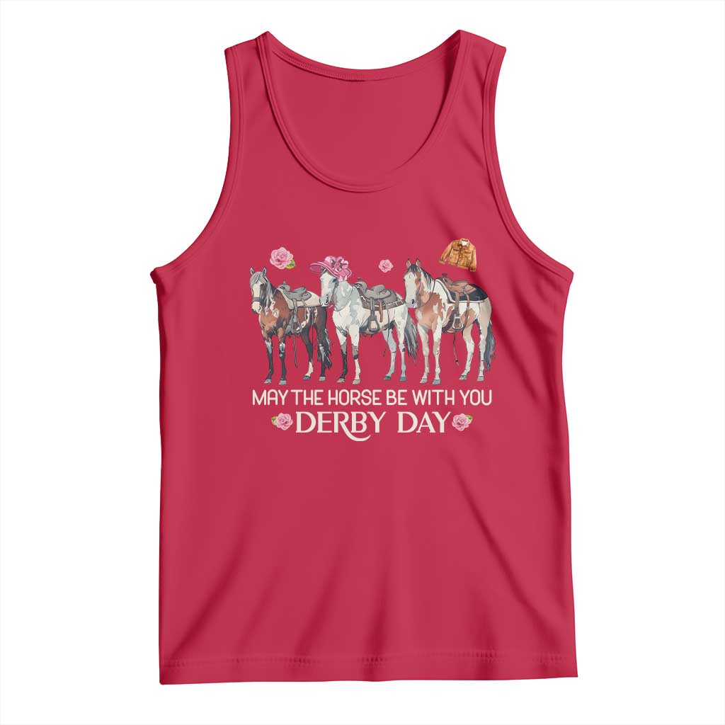 May The Horse Be With You Derby Day 2026 Tank Top Funny Horse Racing Triple Horse Equestrian Graphic TS02 Red Print Your Wear