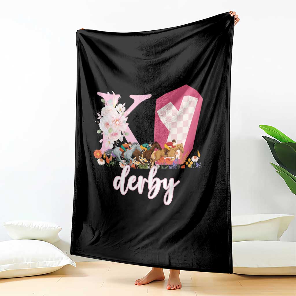 Retro Floral KY Horse Racing Graphic Throw Blanket Pink Gingham Southern Belle Derby Day Aesthetic TS02 Print Your Wear