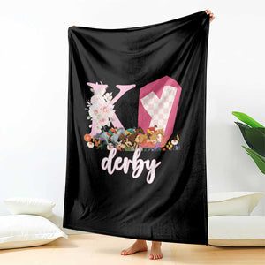 Retro Floral KY Horse Racing Graphic Throw Blanket Pink Gingham Southern Belle Derby Day Aesthetic TS02 Print Your Wear