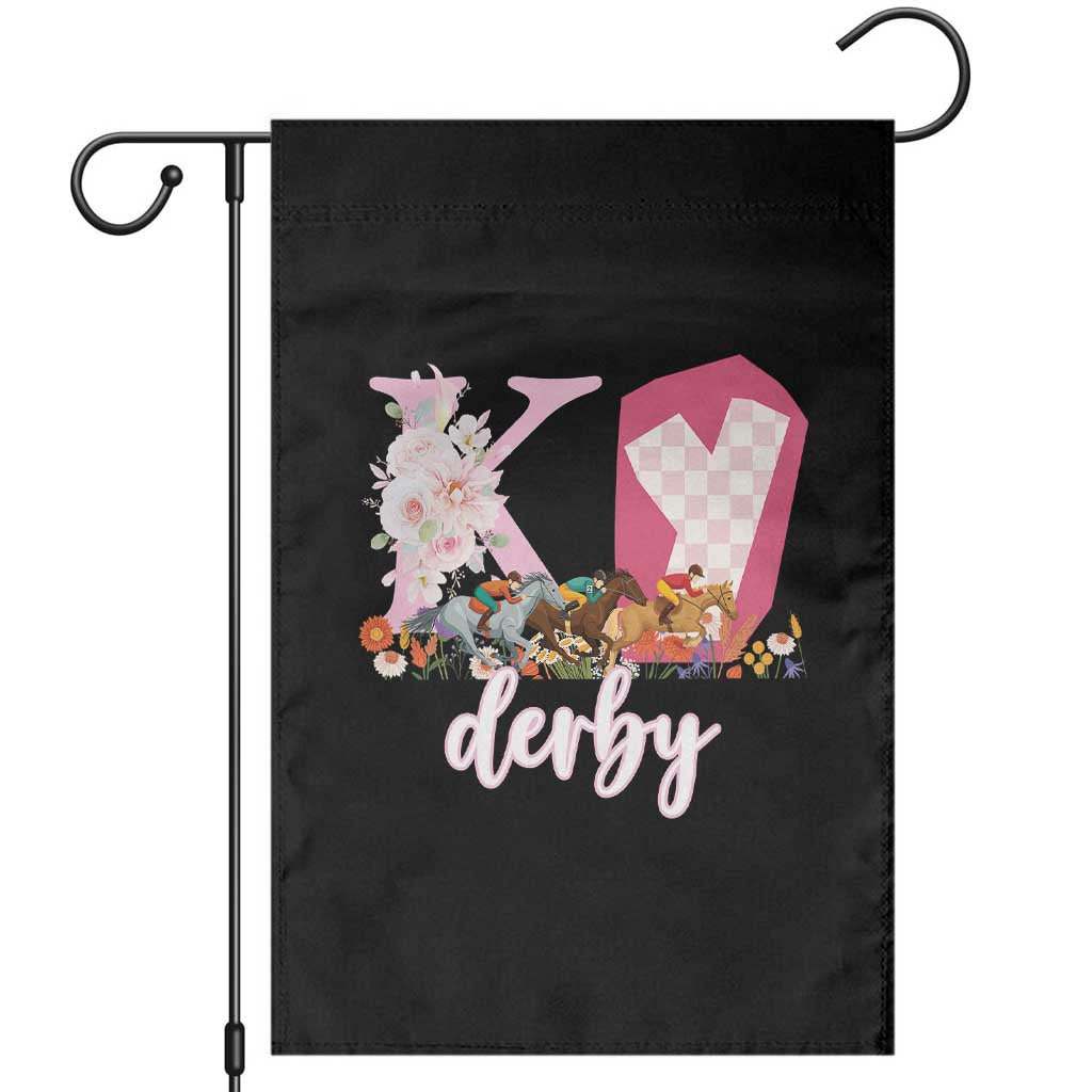 Retro Floral KY Horse Racing Graphic Garden Flag Pink Gingham Southern Belle Derby Day Aesthetic TS02 Black Print Your Wear