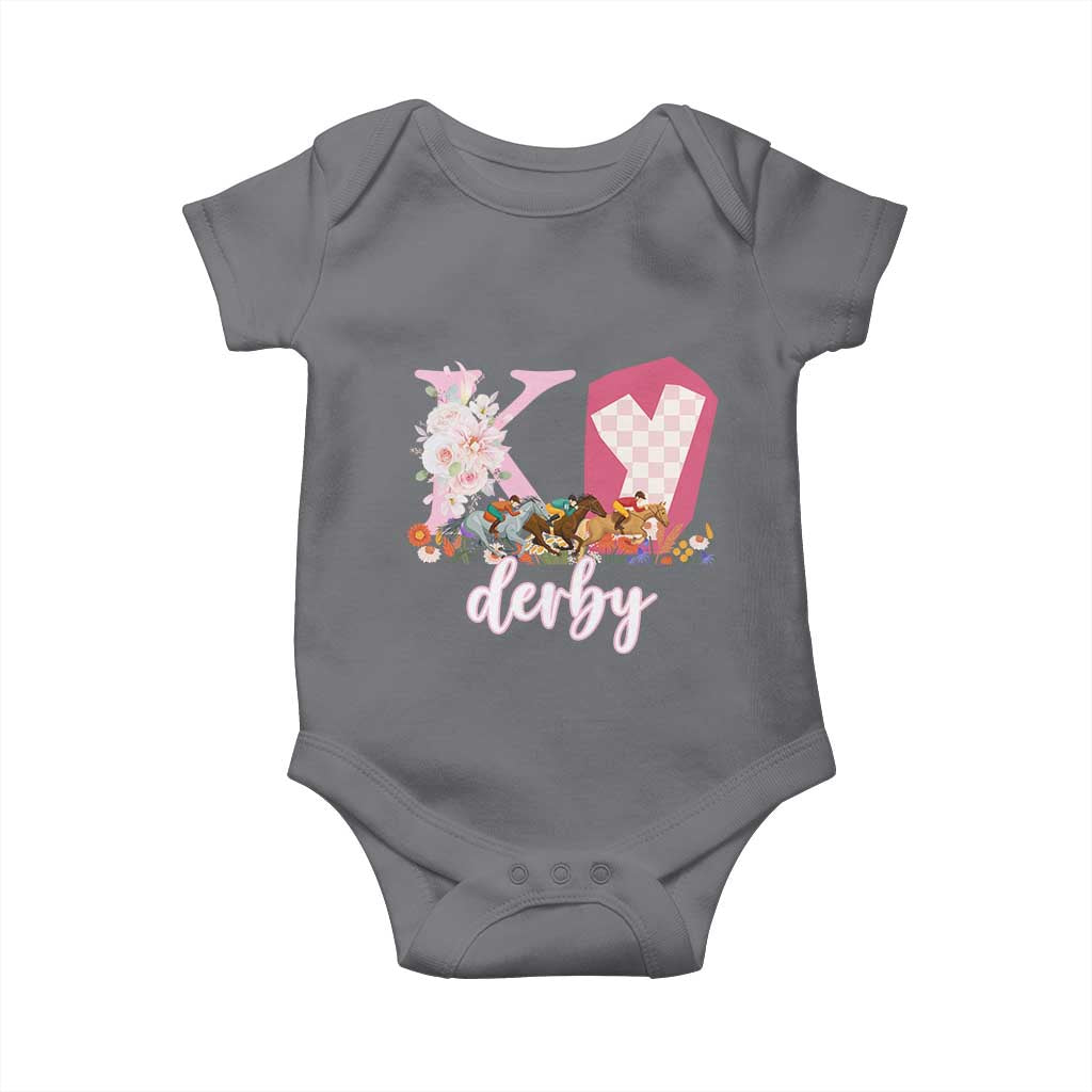 Retro Floral KY Horse Racing Graphic Baby Onesie Pink Gingham Southern Belle Derby Day Aesthetic TS02 Charcoal Print Your Wear