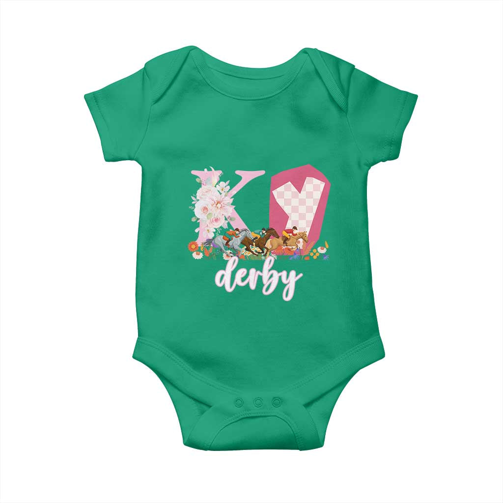 Retro Floral KY Horse Racing Graphic Baby Onesie Pink Gingham Southern Belle Derby Day Aesthetic TS02 Irish Green Print Your Wear