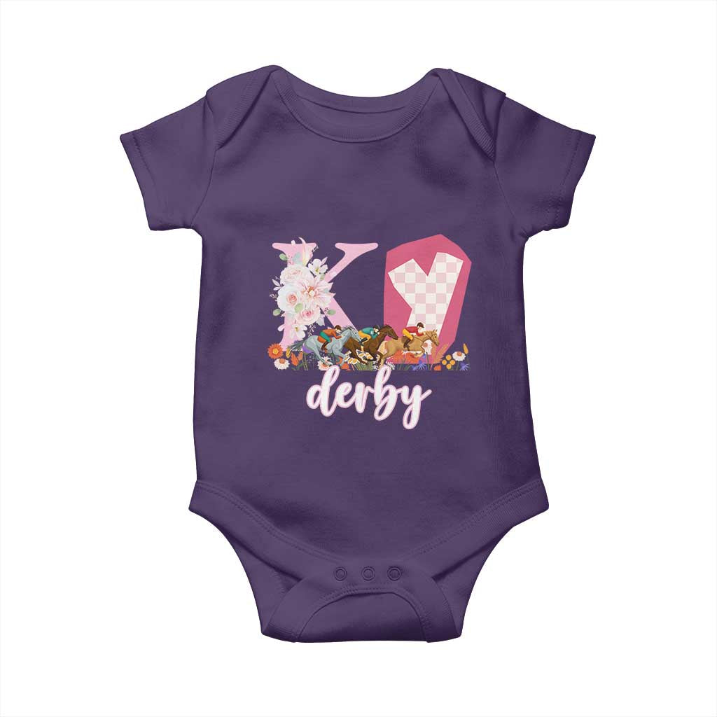 Retro Floral KY Horse Racing Graphic Baby Onesie Pink Gingham Southern Belle Derby Day Aesthetic TS02 Purple Print Your Wear