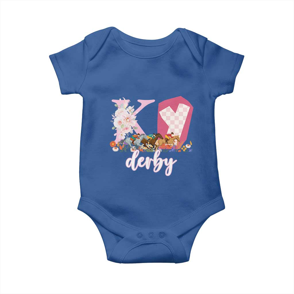 Retro Floral KY Horse Racing Graphic Baby Onesie Pink Gingham Southern Belle Derby Day Aesthetic TS02 Royal Blue Print Your Wear