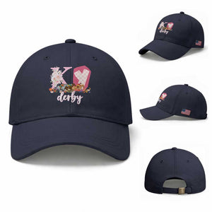 Retro Floral KY Horse Racing Graphic Baseball Cap Pink Gingham Southern Belle Derby Day Aesthetic TS02 Baseball Cap Universal Fit Navy Print Your Wear