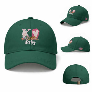Retro Floral KY Horse Racing Graphic Baseball Cap Pink Gingham Southern Belle Derby Day Aesthetic TS02 Baseball Cap Universal Fit Irish Green Print Your Wear