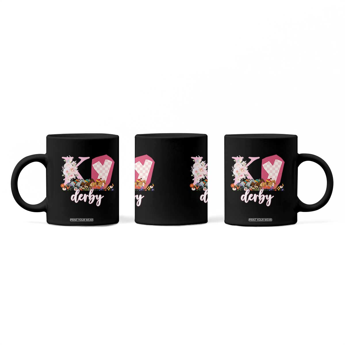 Retro Floral KY Horse Racing Graphic Coffee Mug Pink Gingham Southern Belle Derby Day Aesthetic TS02 Print Your Wear