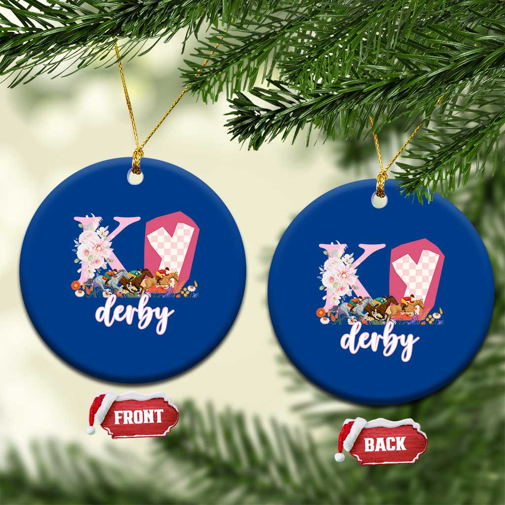 Retro Floral KY Horse Racing Graphic Ceramic Ornament Pink Gingham Southern Belle Derby Day Aesthetic TS02 1pc Blue Print Your Wear