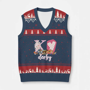 Retro Floral KY Horse Racing Graphic V-Neck Knit Sweater Vest Pink Gingham Southern Belle Derby Day Aesthetic TS02 Navy Red Print Your Wear