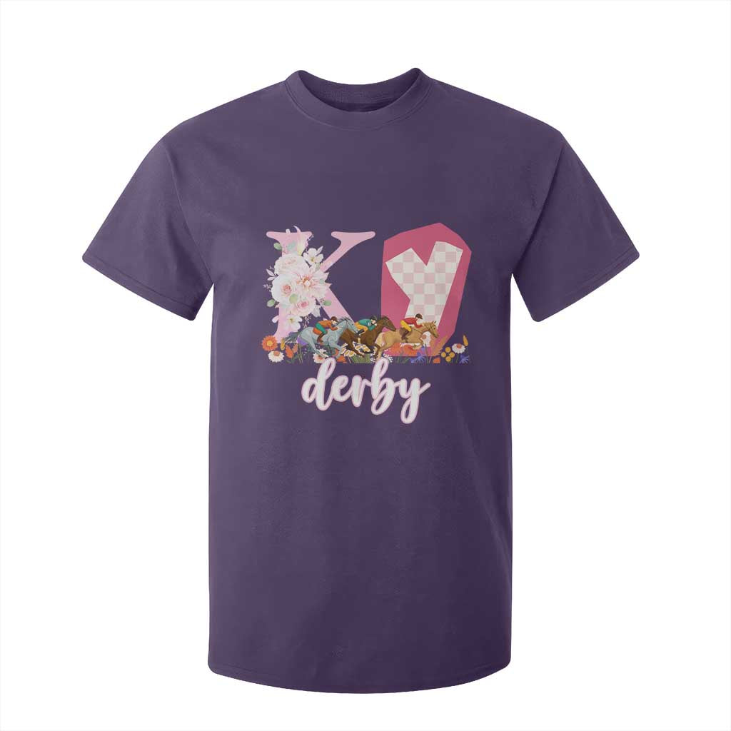Retro Floral KY Horse Racing Graphic T Shirt For Kid Pink Gingham Southern Belle Derby Day Aesthetic TS02 Purple Print Your Wear