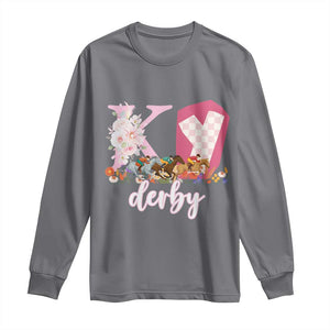 Retro Floral KY Horse Racing Graphic Long Sleeve Shirt Pink Gingham Southern Belle Derby Day Aesthetic TS02 Charcoal Print Your Wear