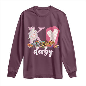 Retro Floral KY Horse Racing Graphic Long Sleeve Shirt Pink Gingham Southern Belle Derby Day Aesthetic TS02 Maroon Print Your Wear