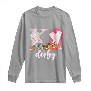 Retro Floral KY Horse Racing Graphic Long Sleeve Shirt Pink Gingham Southern Belle Derby Day Aesthetic TS02 Sport Gray Print Your Wear