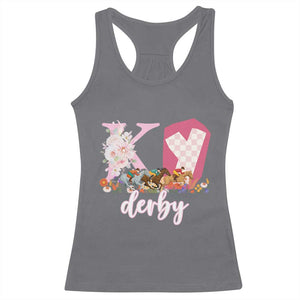 Retro Floral KY Horse Racing Graphic Racerback Tank Top Pink Gingham Southern Belle Derby Day Aesthetic TS02 Charcoal Print Your Wear