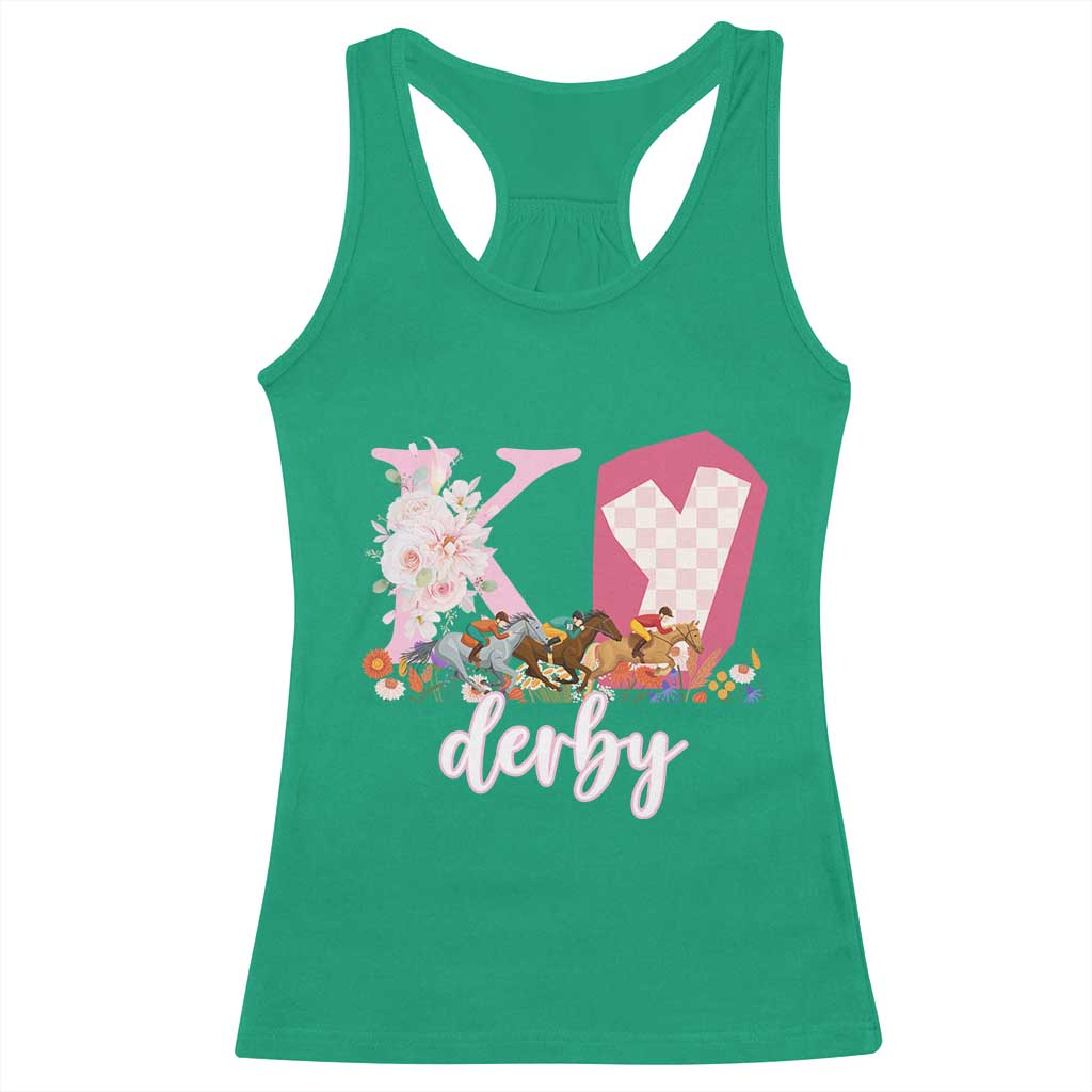 Retro Floral KY Horse Racing Graphic Racerback Tank Top Pink Gingham Southern Belle Derby Day Aesthetic TS02 Irish Green Print Your Wear