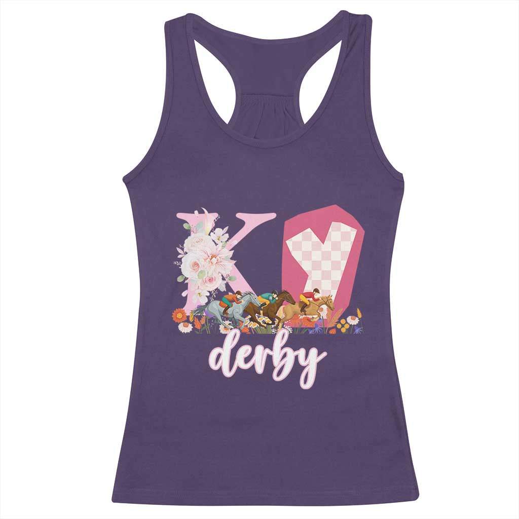 Retro Floral KY Horse Racing Graphic Racerback Tank Top Pink Gingham Southern Belle Derby Day Aesthetic TS02 Purple Print Your Wear