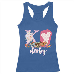 Retro Floral KY Horse Racing Graphic Racerback Tank Top Pink Gingham Southern Belle Derby Day Aesthetic TS02 Royal Blue Print Your Wear