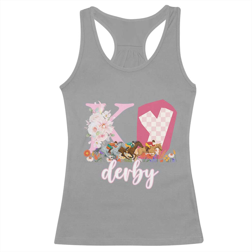 Retro Floral KY Horse Racing Graphic Racerback Tank Top Pink Gingham Southern Belle Derby Day Aesthetic TS02 Sport Gray Print Your Wear