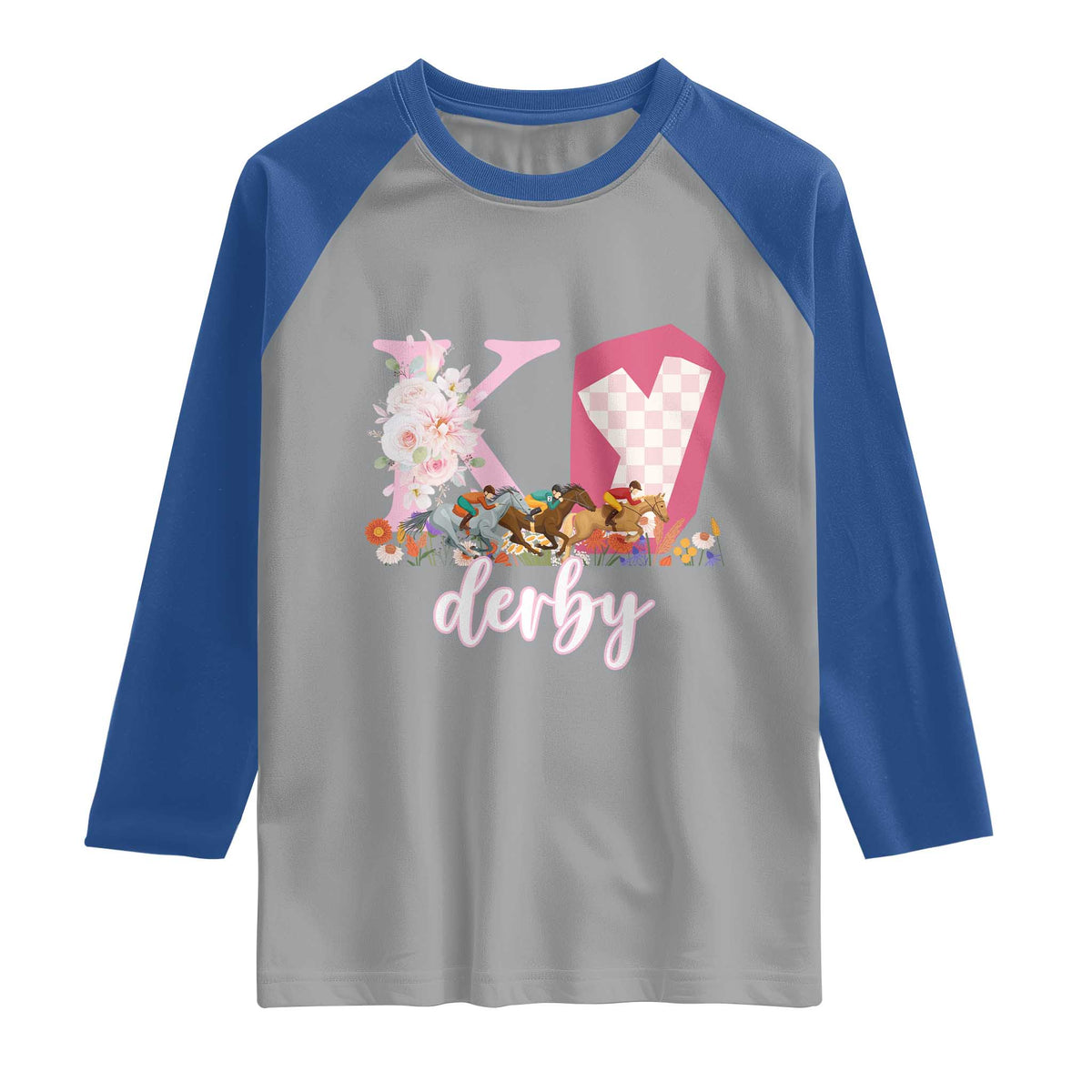 Retro Floral KY Horse Racing Graphic Raglan Shirt Pink Gingham Southern Belle Derby Day Aesthetic TS02 Sport Gray Royal Print Your Wear