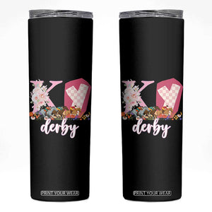 Retro Floral KY Horse Racing Graphic Skinny Tumbler Pink Gingham Southern Belle Derby Day Aesthetic TS02 Black Print Your Wear