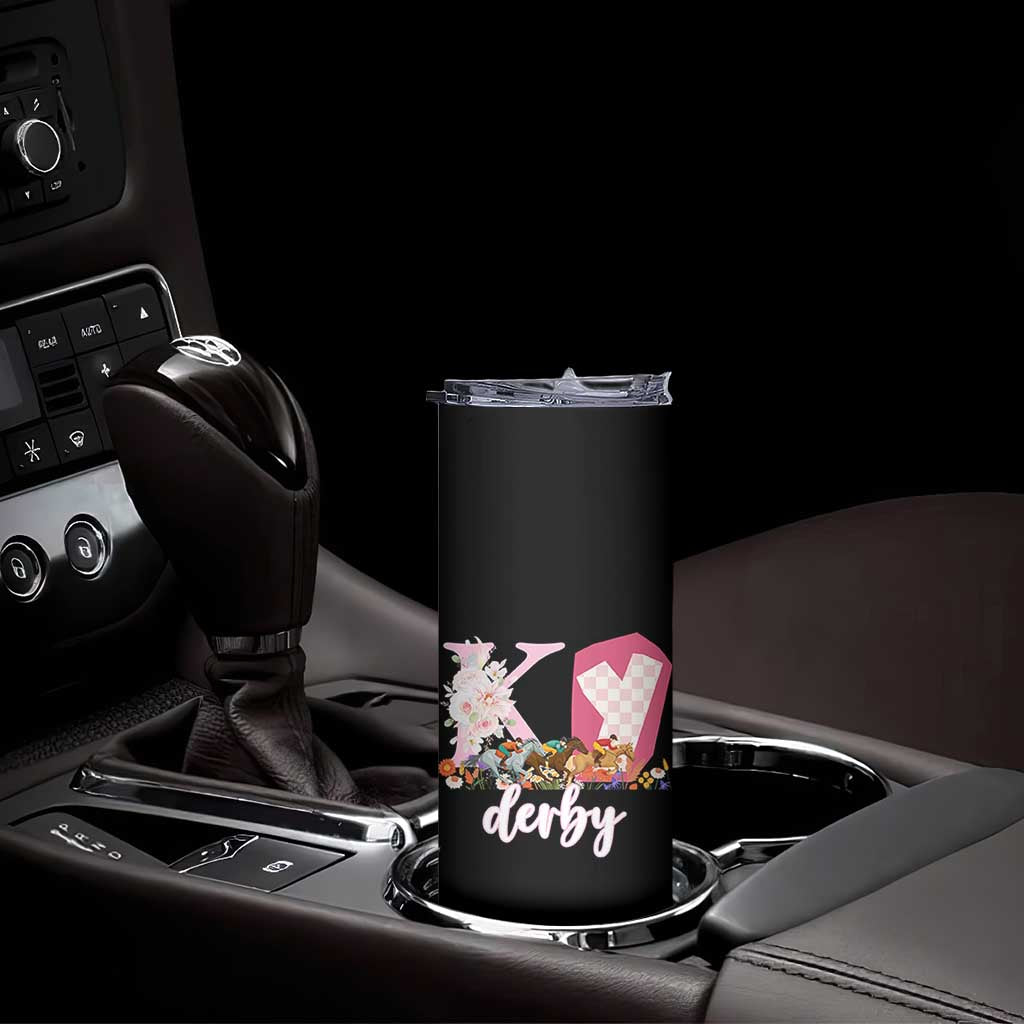 Retro Floral KY Horse Racing Graphic Skinny Tumbler Pink Gingham Southern Belle Derby Day Aesthetic TS02 Print Your Wear