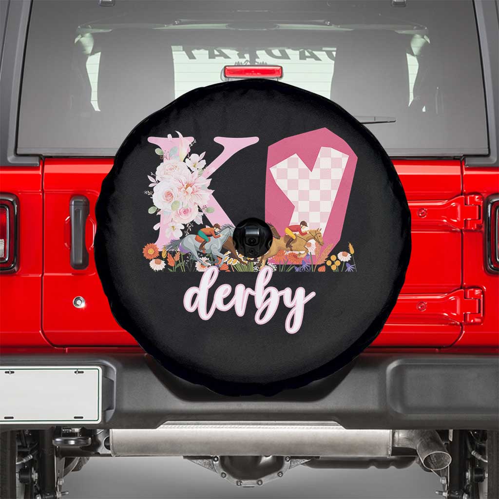 Retro Floral KY Horse Racing Graphic Spare Tire Cover Pink Gingham Southern Belle Derby Day Aesthetic TS02 Black Print Your Wear