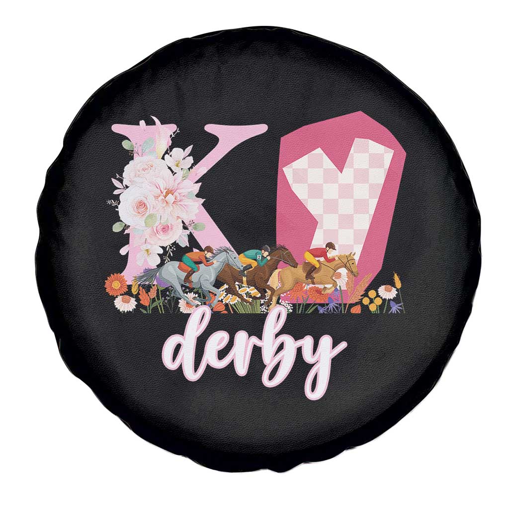 Retro Floral KY Horse Racing Graphic Spare Tire Cover Pink Gingham Southern Belle Derby Day Aesthetic TS02 Print Your Wear