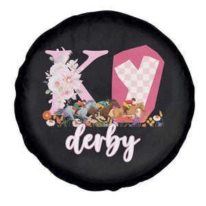 Retro Floral KY Horse Racing Graphic Spare Tire Cover Pink Gingham Southern Belle Derby Day Aesthetic TS02 Print Your Wear