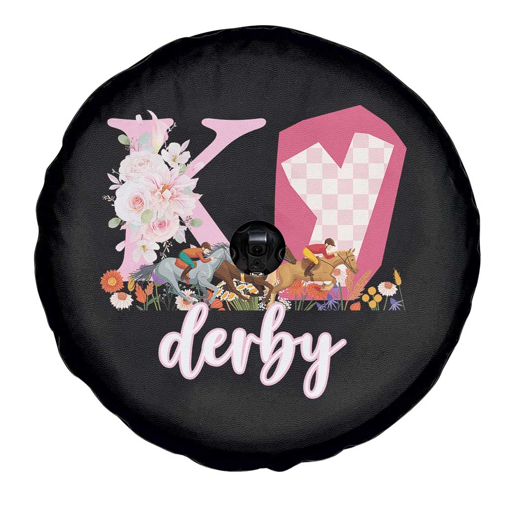 Retro Floral KY Horse Racing Graphic Spare Tire Cover Pink Gingham Southern Belle Derby Day Aesthetic TS02 Print Your Wear
