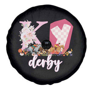 Retro Floral KY Horse Racing Graphic Spare Tire Cover Pink Gingham Southern Belle Derby Day Aesthetic TS02 Print Your Wear