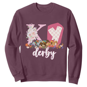 Retro Floral KY Horse Racing Graphic Sweatshirt Pink Gingham Southern Belle Derby Day Aesthetic TS02 Maroon Print Your Wear