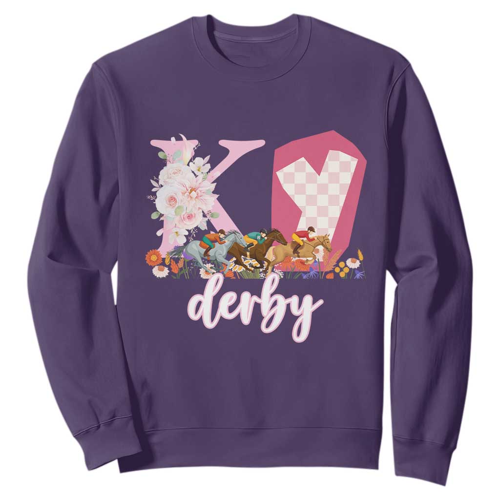 Retro Floral KY Horse Racing Graphic Sweatshirt Pink Gingham Southern Belle Derby Day Aesthetic TS02 Purple Print Your Wear