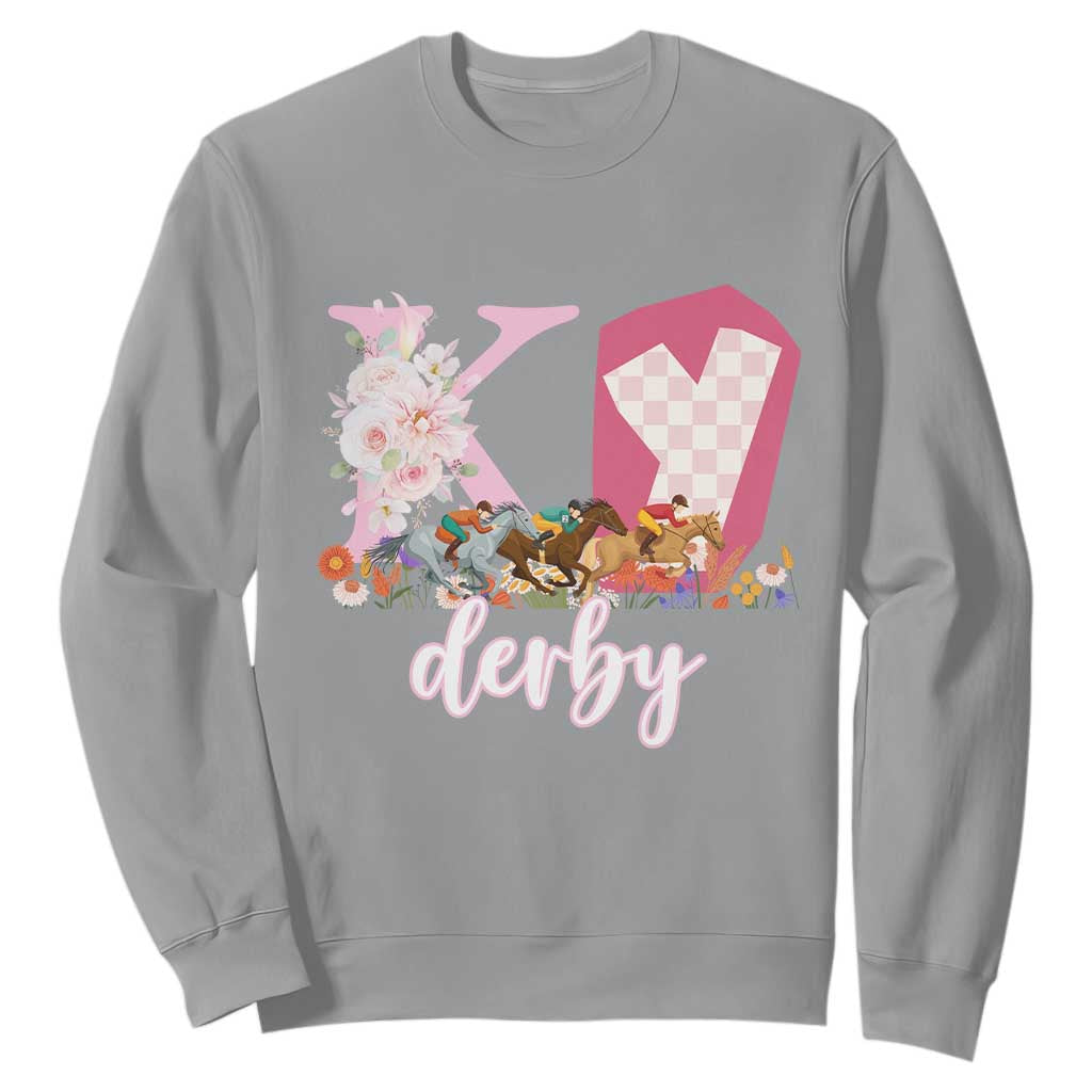 Retro Floral KY Horse Racing Graphic Sweatshirt Pink Gingham Southern Belle Derby Day Aesthetic TS02 Sport Gray Print Your Wear