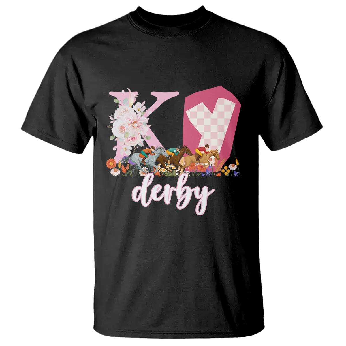 Retro Floral KY Horse Racing Graphic T Shirt Pink Gingham Southern Belle Derby Day Aesthetic TS02 Black Print Your Wear
