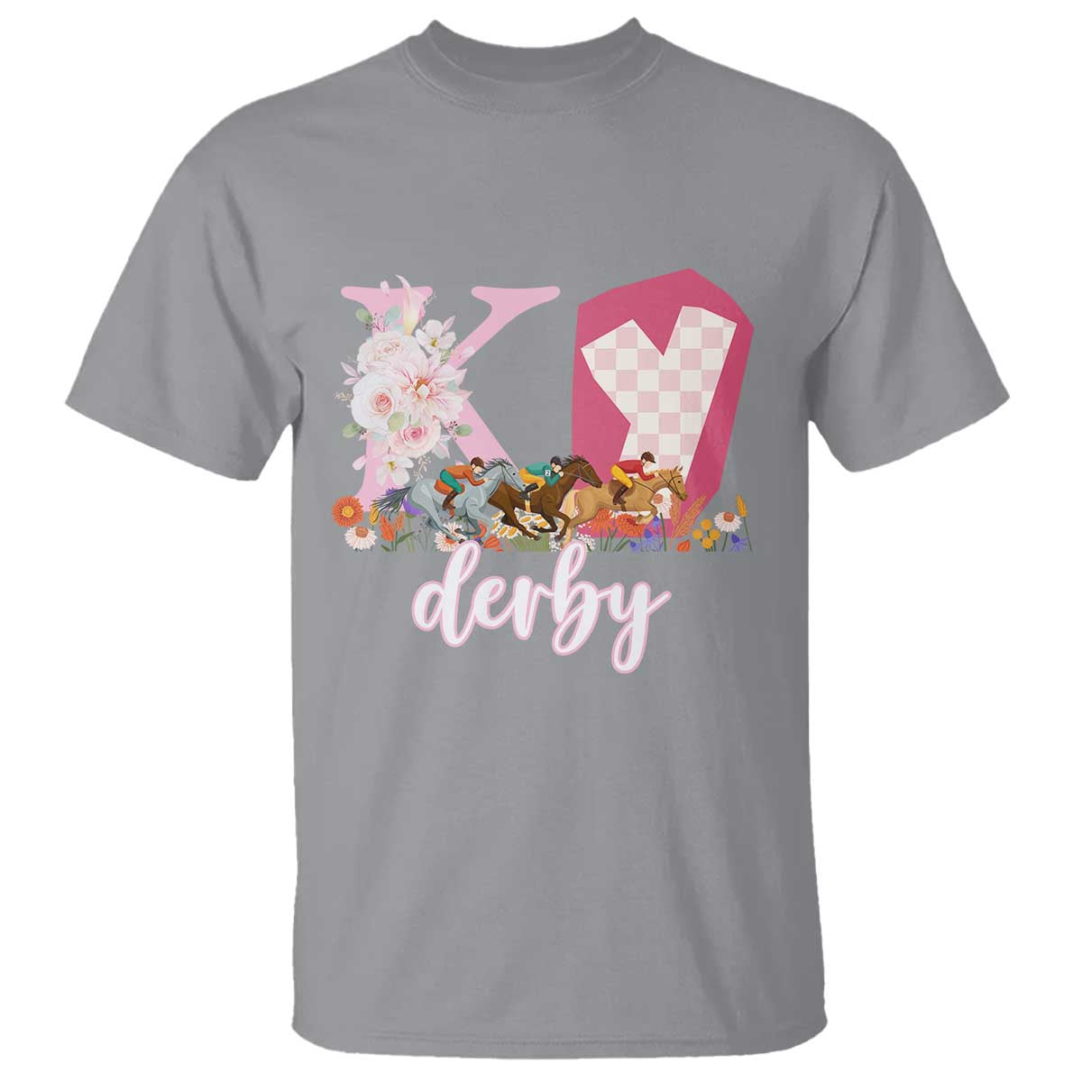 Retro Floral KY Horse Racing Graphic T Shirt Pink Gingham Southern Belle Derby Day Aesthetic TS02 Sport Gray Print Your Wear