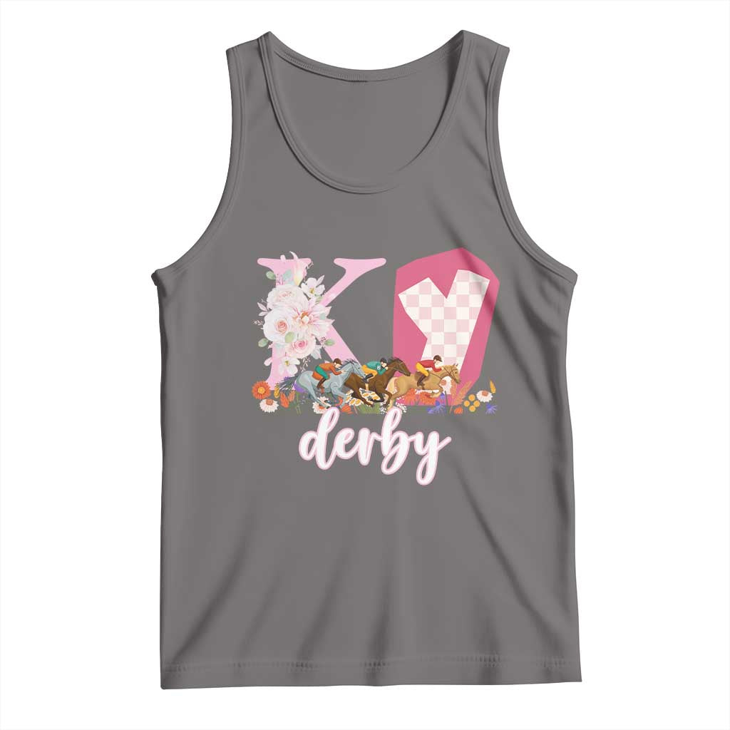 Retro Floral KY Horse Racing Graphic Tank Top Pink Gingham Southern Belle Derby Day Aesthetic TS02 Deep Heather Print Your Wear