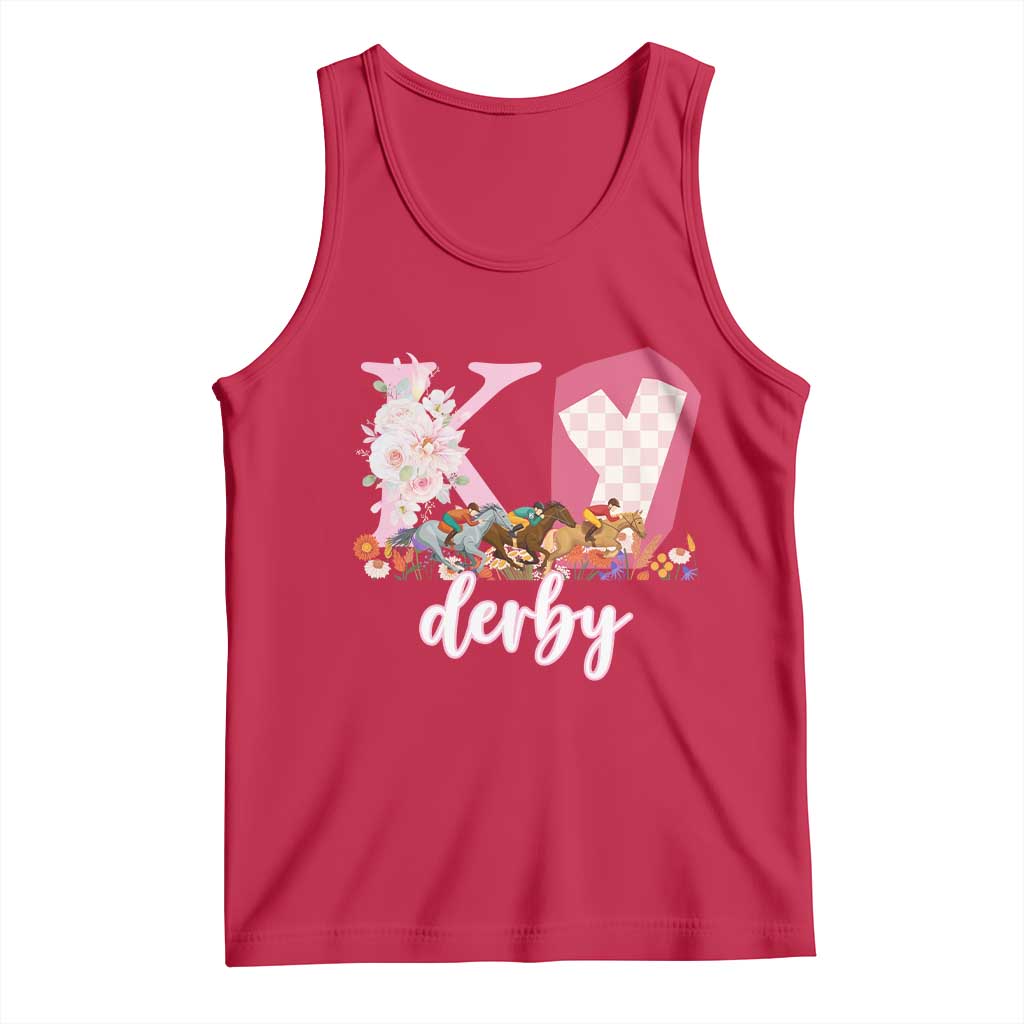 Retro Floral KY Horse Racing Graphic Tank Top Pink Gingham Southern Belle Derby Day Aesthetic TS02 Red Print Your Wear