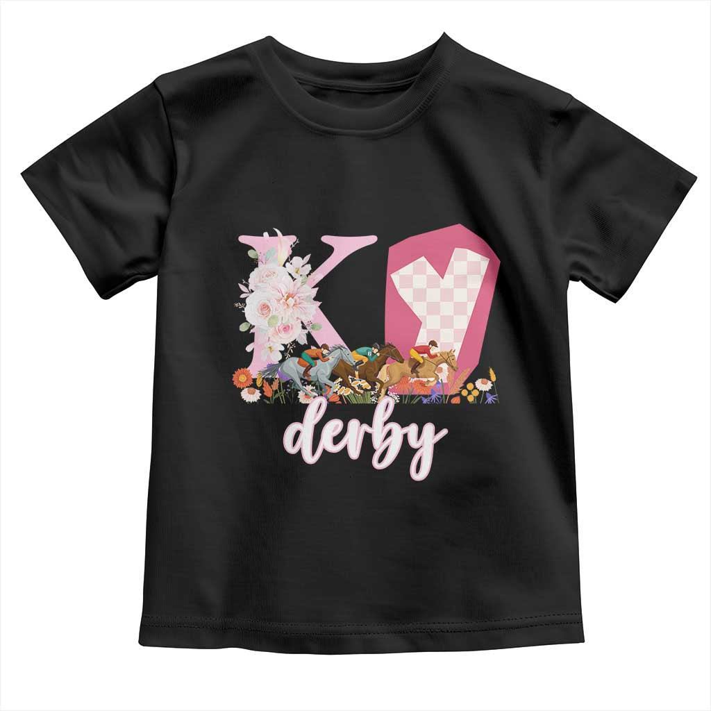 Retro Floral KY Horse Racing Graphic Toddler T Shirt Pink Gingham Southern Belle Derby Day Aesthetic TS02 Black Print Your Wear