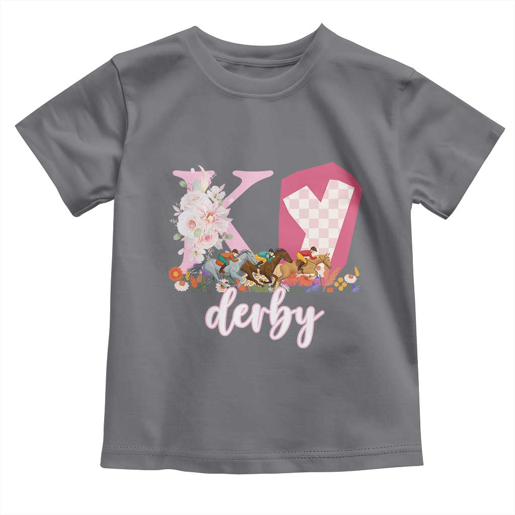 Retro Floral KY Horse Racing Graphic Toddler T Shirt Pink Gingham Southern Belle Derby Day Aesthetic TS02 Charcoal Print Your Wear