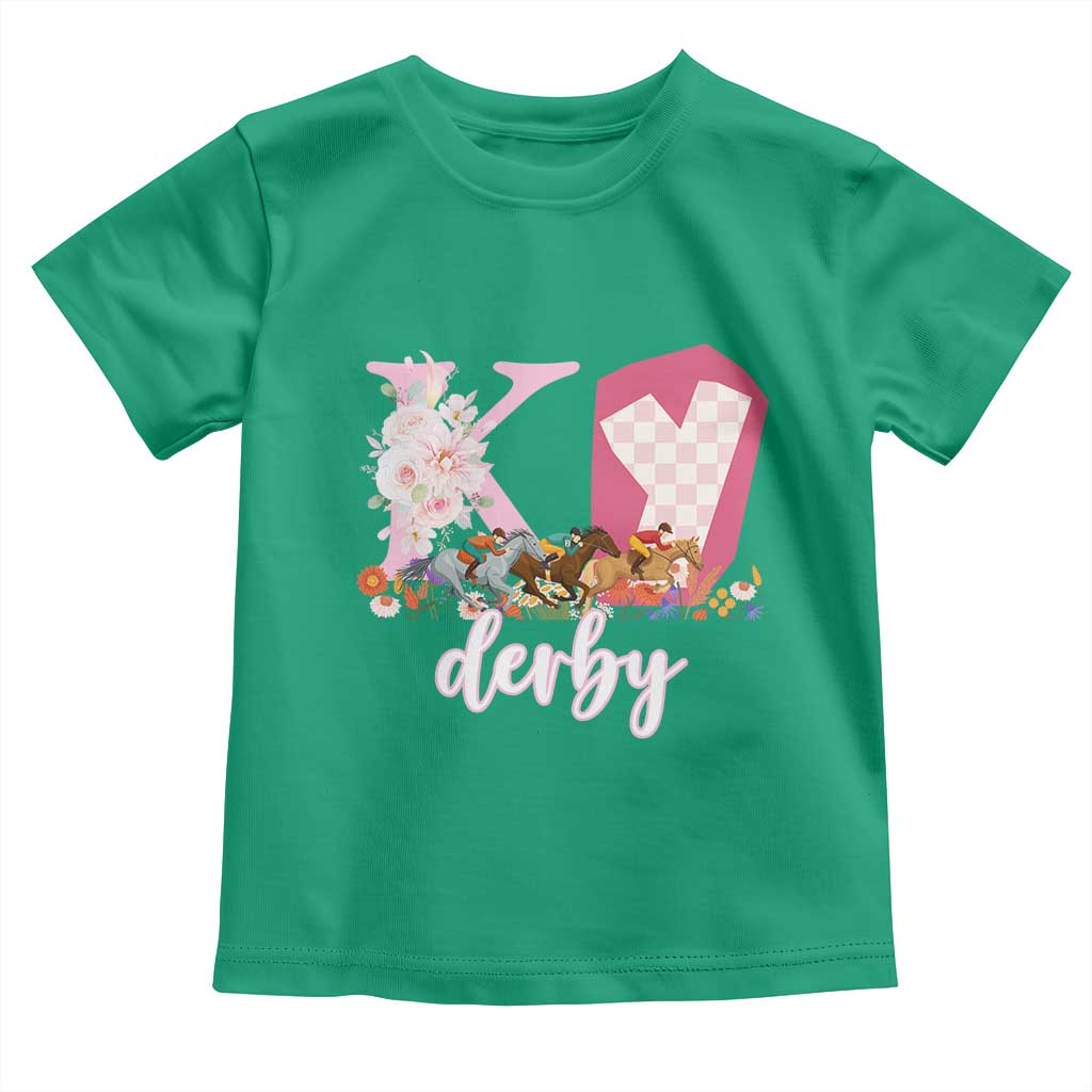 Retro Floral KY Horse Racing Graphic Toddler T Shirt Pink Gingham Southern Belle Derby Day Aesthetic TS02 Irish Green Print Your Wear