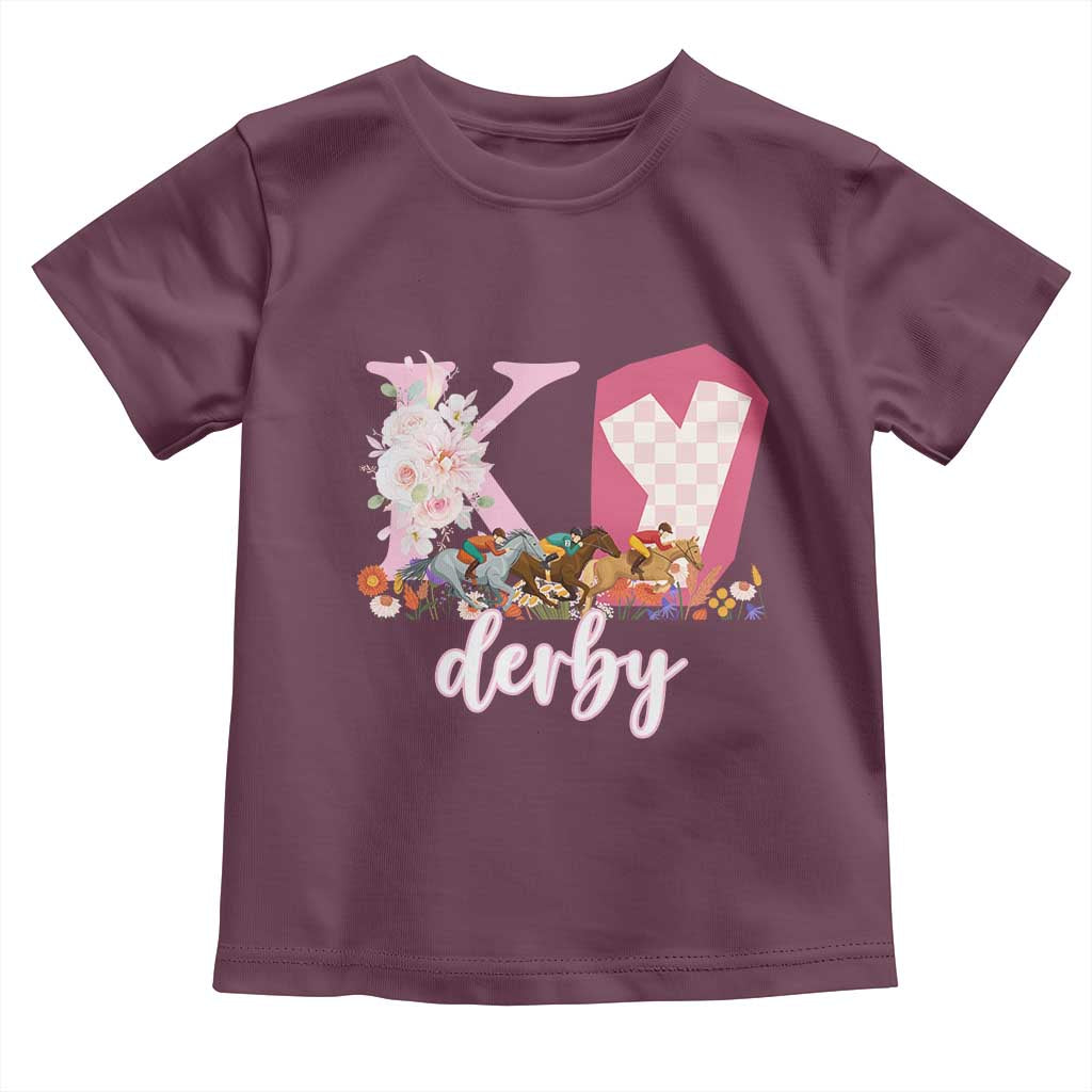 Retro Floral KY Horse Racing Graphic Toddler T Shirt Pink Gingham Southern Belle Derby Day Aesthetic TS02 Maroon Print Your Wear