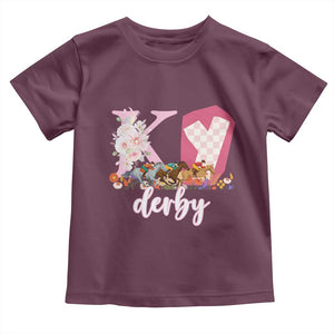 Retro Floral KY Horse Racing Graphic Toddler T Shirt Pink Gingham Southern Belle Derby Day Aesthetic TS02 Maroon Print Your Wear