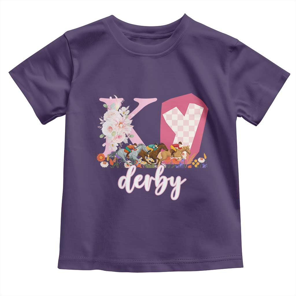 Retro Floral KY Horse Racing Graphic Toddler T Shirt Pink Gingham Southern Belle Derby Day Aesthetic TS02 Purple Print Your Wear
