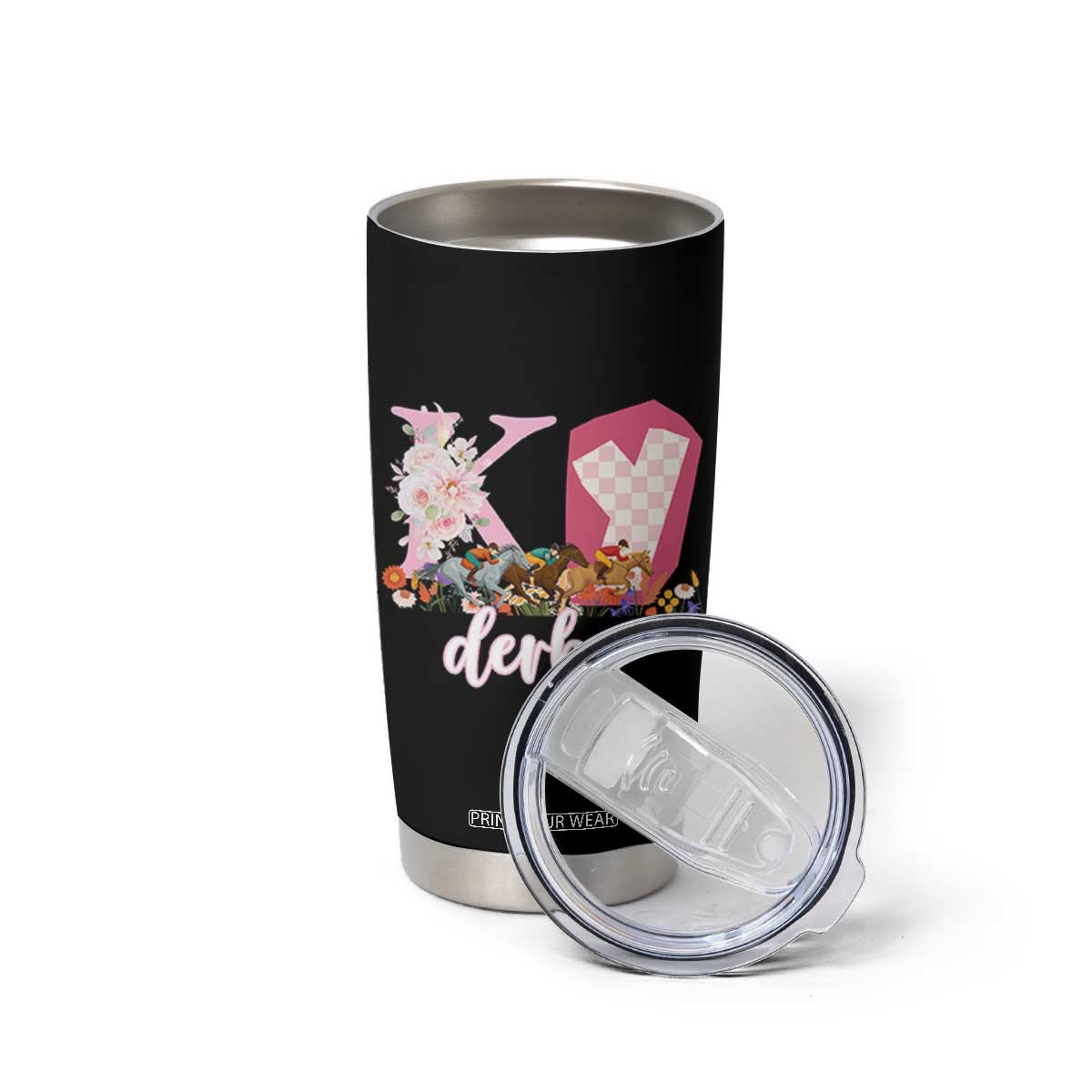 Retro Floral KY Horse Racing Graphic Tumbler Cup Pink Gingham Southern Belle Derby Day Aesthetic TS02 Print Your Wear