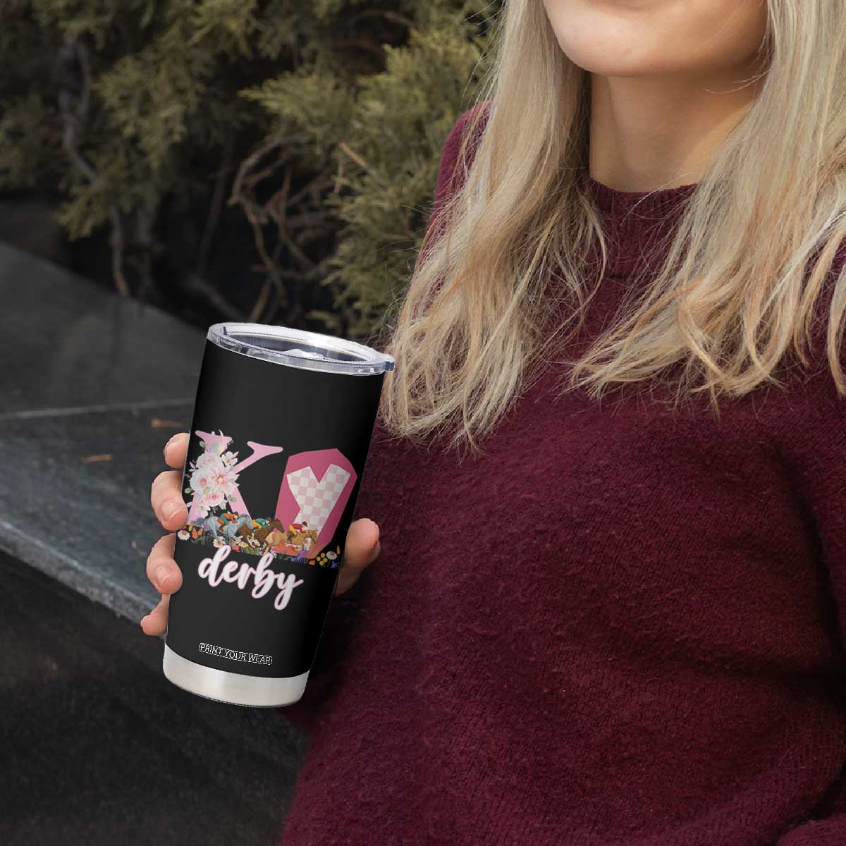 Retro Floral KY Horse Racing Graphic Tumbler Cup Pink Gingham Southern Belle Derby Day Aesthetic TS02 Print Your Wear