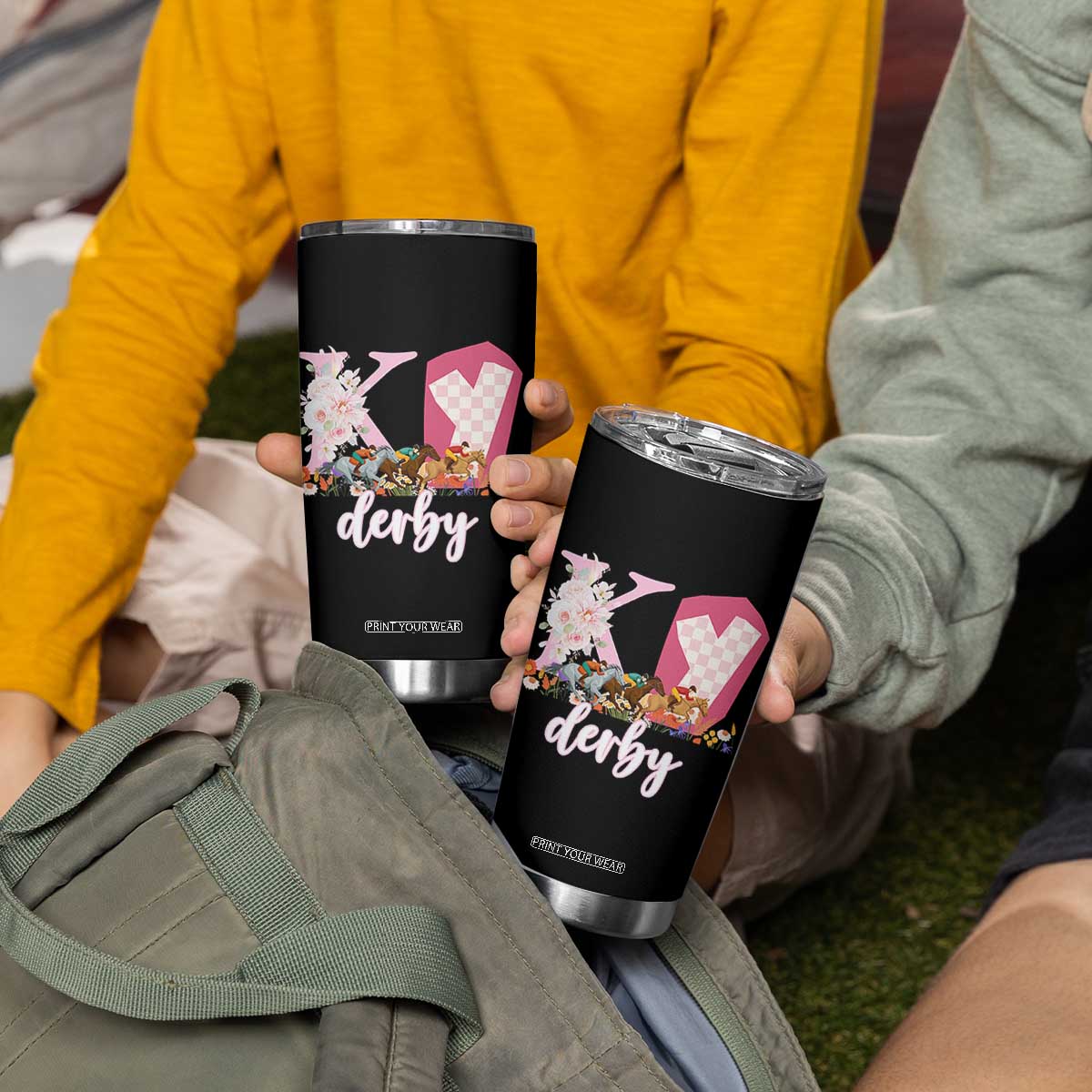 Retro Floral KY Horse Racing Graphic Tumbler Cup Pink Gingham Southern Belle Derby Day Aesthetic TS02 Print Your Wear