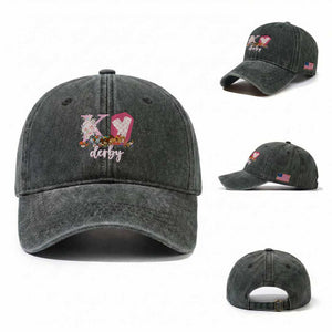 Retro Floral KY Horse Racing Graphic Washed Cotton Baseball Cap Pink Gingham Southern Belle Derby Day Aesthetic TS02 Washed Cap Universal Fit Dark Green Print Your Wear