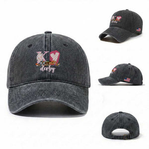Retro Floral KY Horse Racing Graphic Washed Cotton Baseball Cap Pink Gingham Southern Belle Derby Day Aesthetic TS02 Washed Cap Universal Fit Dark Gray Print Your Wear