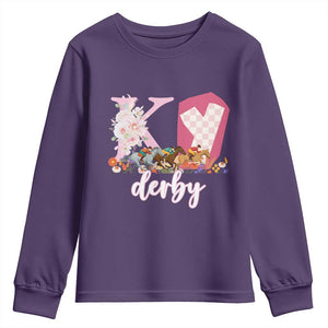 Retro Floral KY Horse Racing Graphic Youth Sweatshirt Pink Gingham Southern Belle Derby Day Aesthetic TS02 Purple Print Your Wear