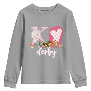 Retro Floral KY Horse Racing Graphic Youth Sweatshirt Pink Gingham Southern Belle Derby Day Aesthetic TS02 Sport Gray Print Your Wear